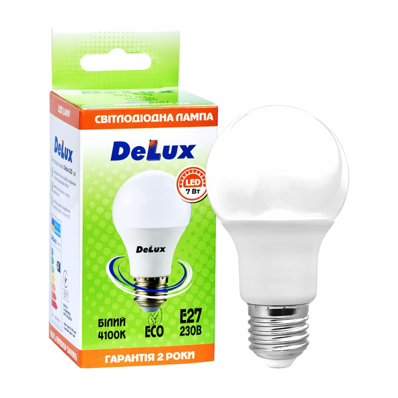 Лампа світлодіодна Delux A60, 7Вт, E27, 4100К (4823085809261)